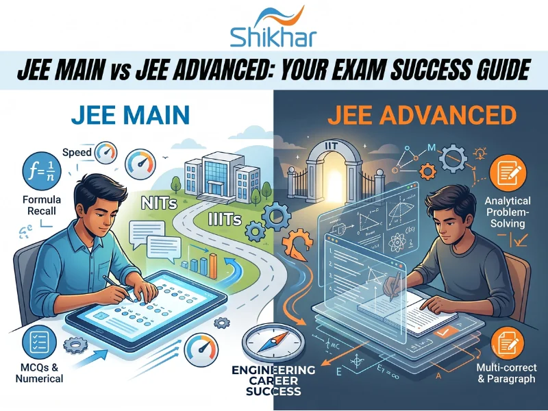 JEE Main vs JEE Advanced comparison chart showing syllabus