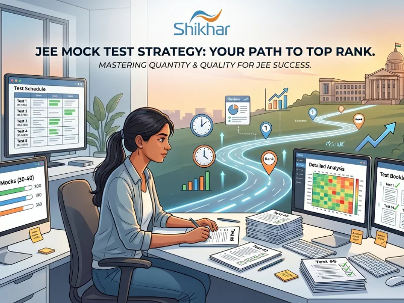 Student solving a JEE Main mock test paper while analyzing performance and preparing for IIT entrance exam