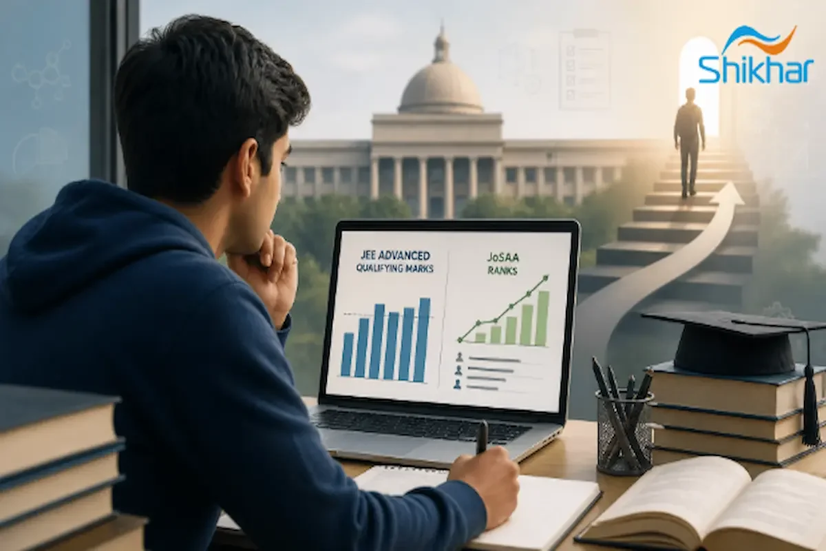 Illustration depicting IIT aspirants analyzing cutoff marks and ranks