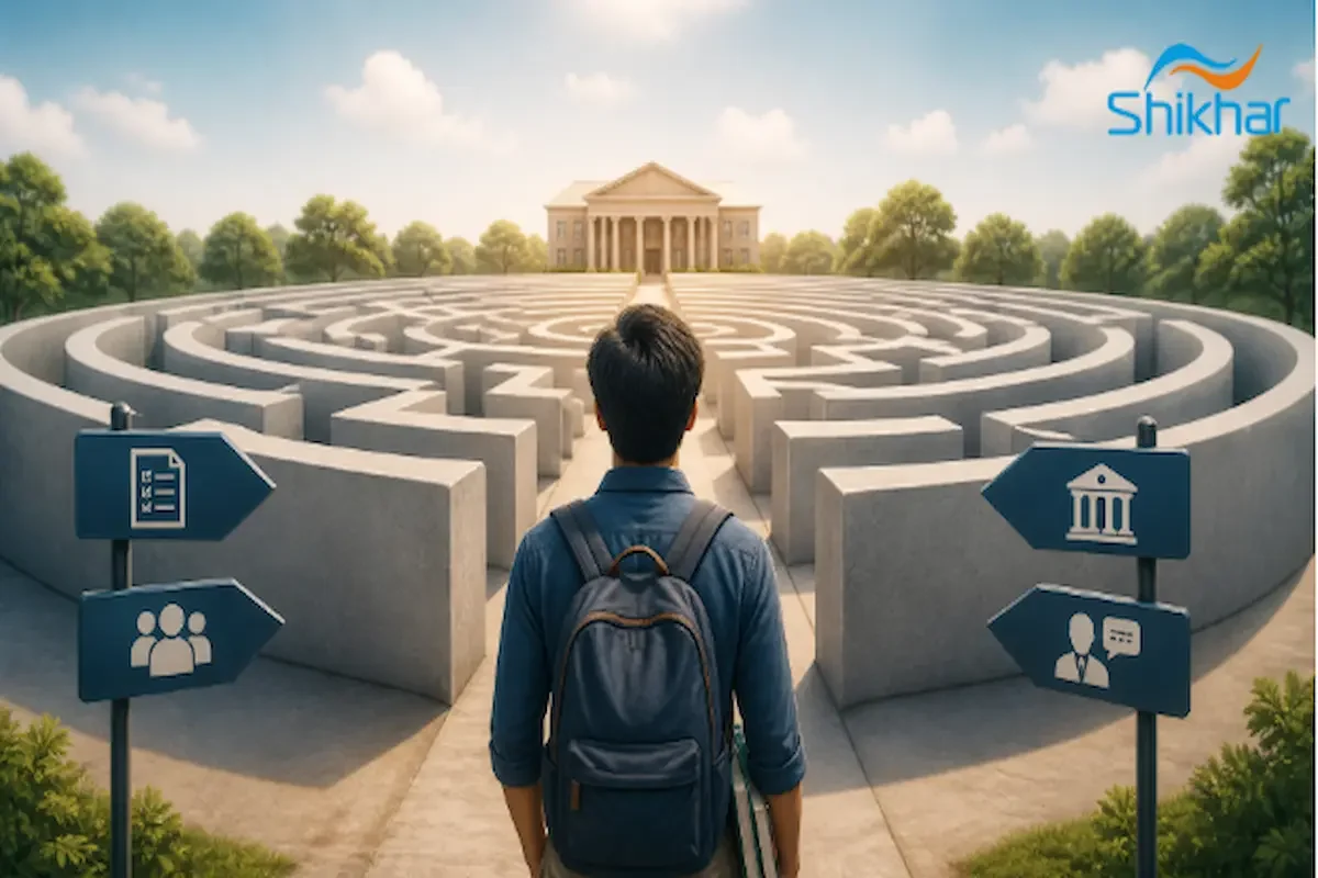 Illustration of a student exploring a maze representing the NEET counselling process