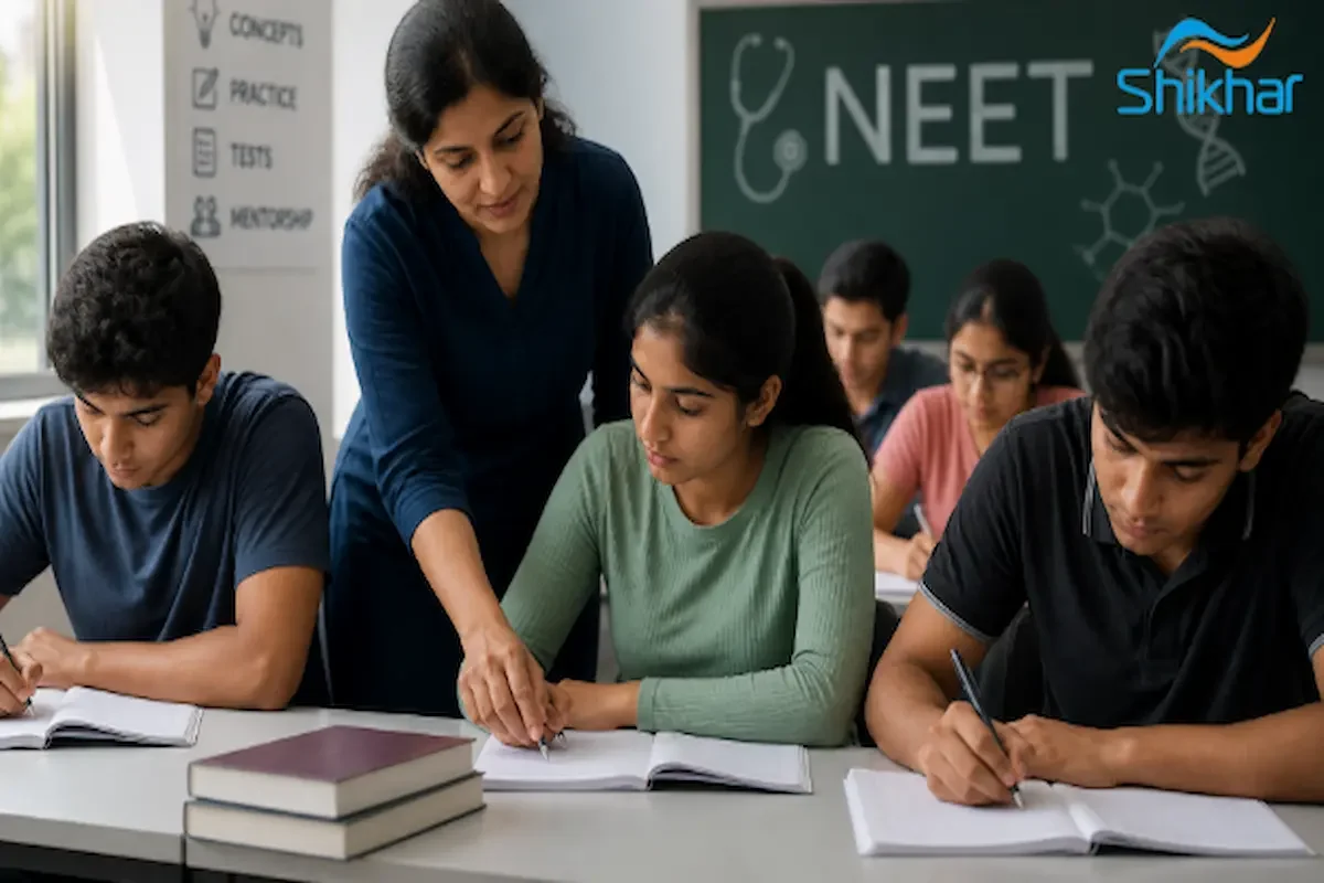 Students engrossed in a NEET coaching class with a focus on individual attention